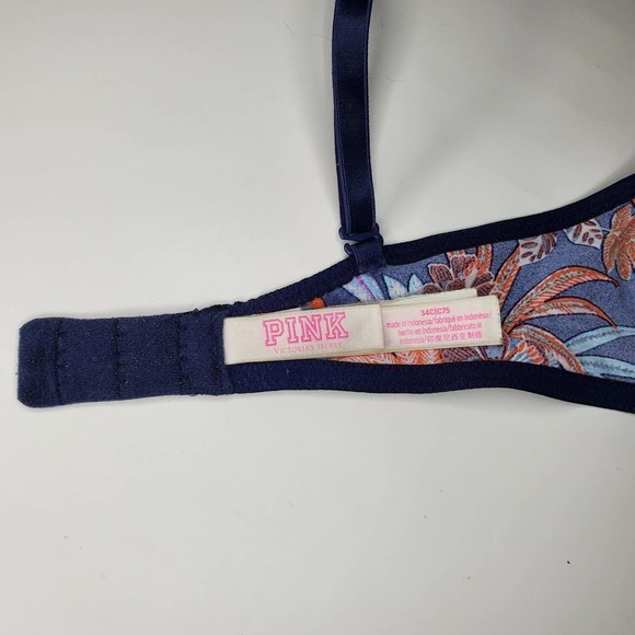 PINK BY VICTORIA'S SECRET WEAR EVERYWHERE PUSH UP BRA SIZE 34C BLUE FLORAL - Picture 4 of 5